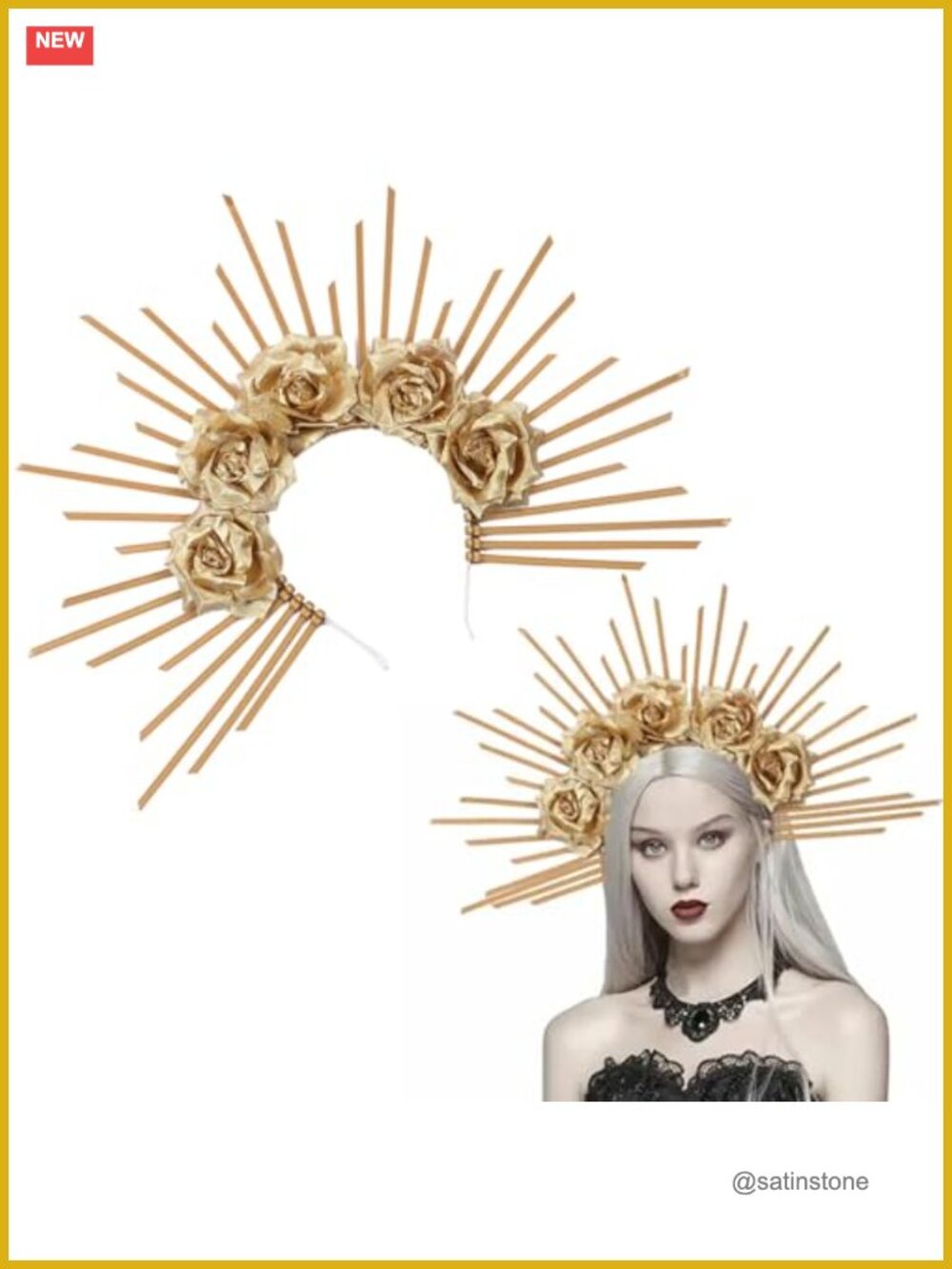Spiky Sunburst Halo Headband Metal Acrylic Rose Flower Crown Party